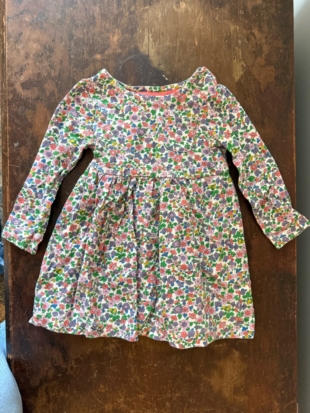 Mini Boden Floral Long-Sleeve Cotton Dress in Pink, Green, Purple